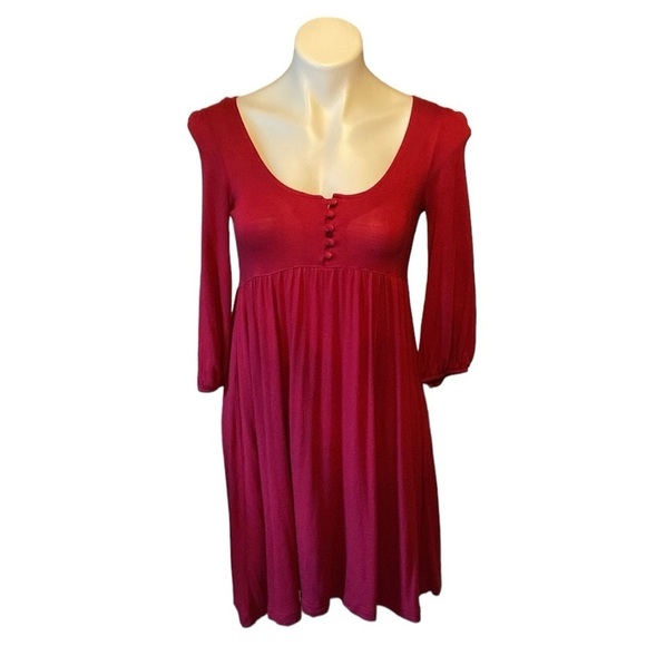 Energie Red Long Sleeve Empire Waist Button Mini Dress Casual Size Medium - Picture 1 of 6